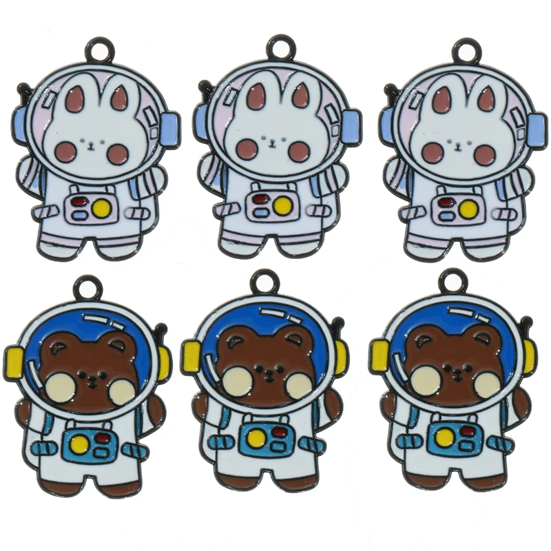 

Cute Cartoon Astronaut Bear rabbit Alloy Enamel Charms Pendants For Jewelry Making DIY Handmade Earrings Necklace Accessories