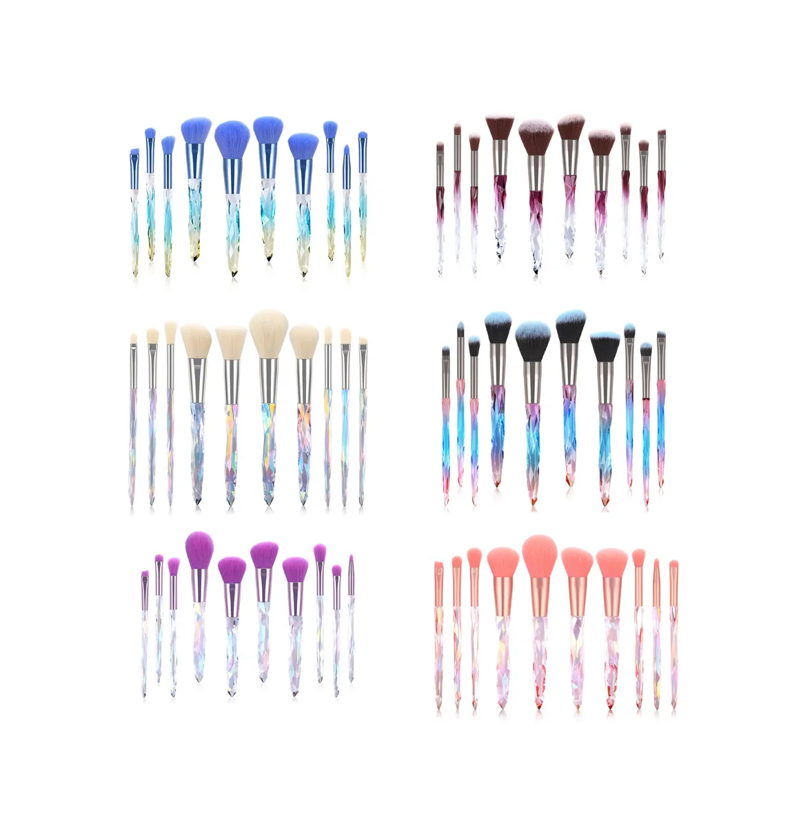 

Makeup Brush Set 10 PCS Crystal Transparent Handle Kabuki Powder Foundation Brush Concealer Eye Shadow Eyeliner Eyebrow Brushes, Purple