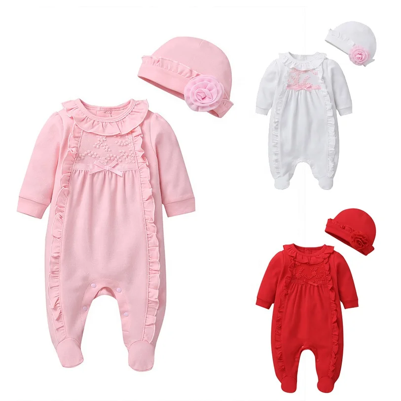 

ecowalson Autumn Winter Baby Clothes Newborn Baby Girl Lace Jumpsuit Footy Overall with Cap shipping bag