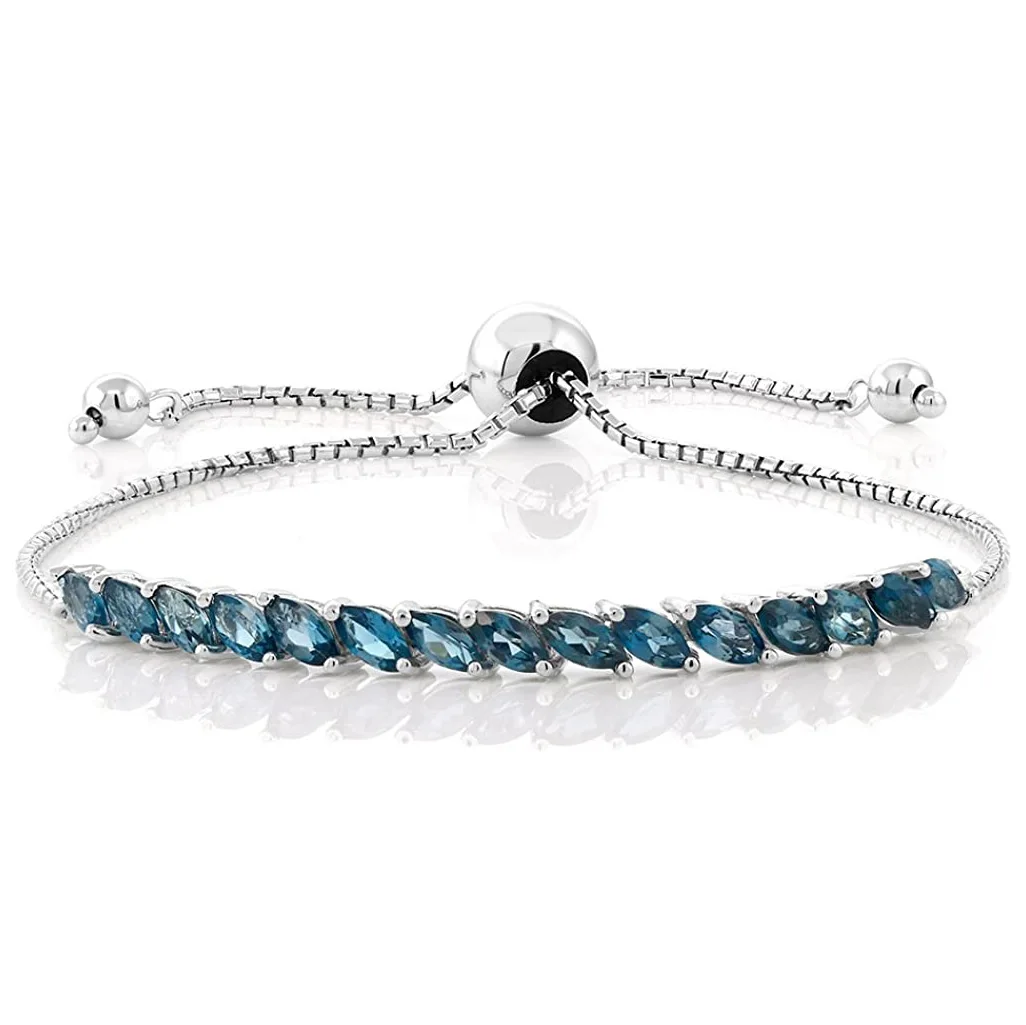 

2021 Amazon best selling 925 Sterling Silver London Blue Topaz Women's Tennis Bracelet for woman gift