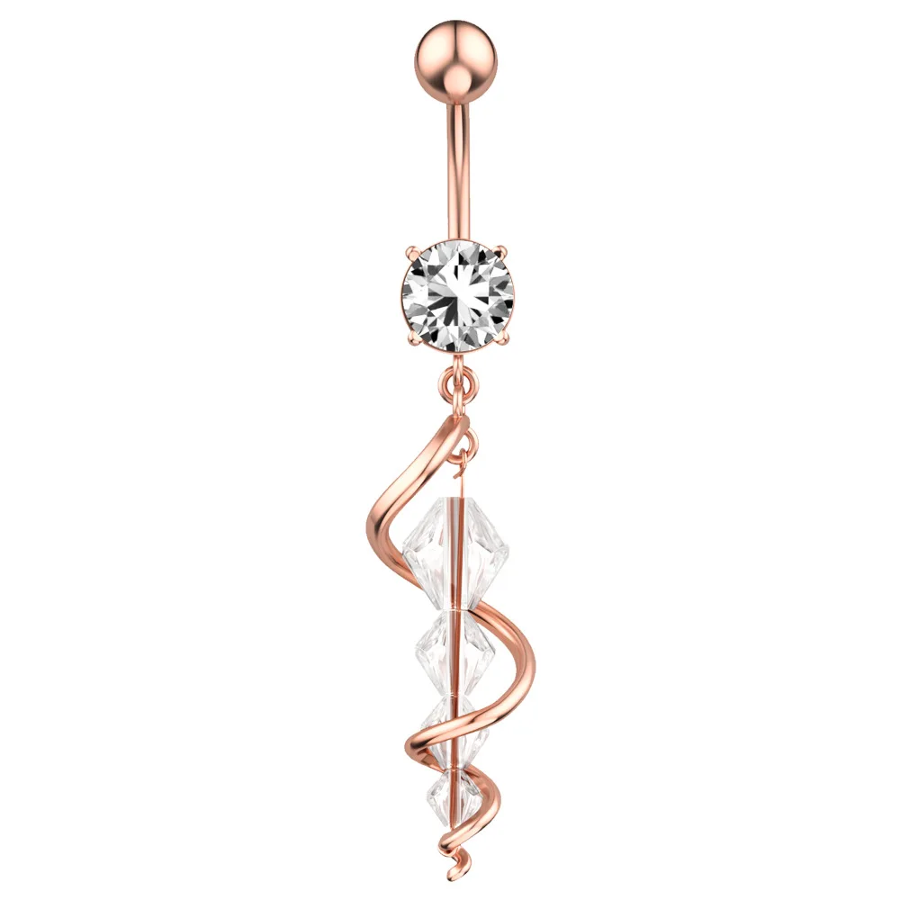 

Glamour Fashion Rhinestone Stainless Steel Long Dangle Nipple Belly Ring Belly Dance Party Beads S Shape Body Piercing Jewelry