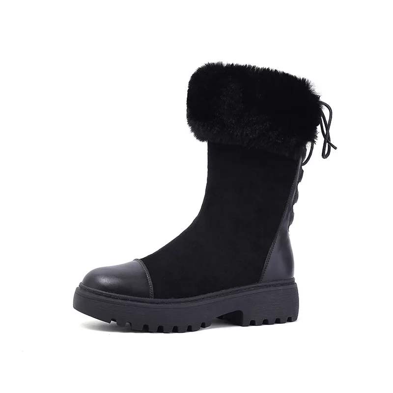 

sh12335a Ladies New Winter Casual Snow Boots Fashionable Warm Plush Women's Back Lace Up Boots With Thick Bottom