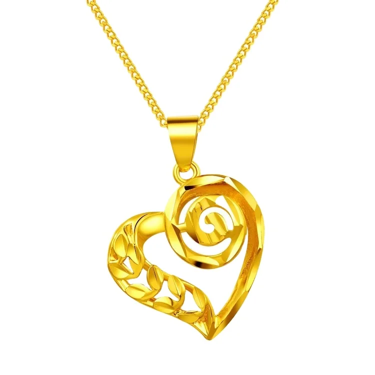

Brass Gold-Plated Necklace Women Thick Peach Heart-Shaped Hollow Sand Gold Love Peach Pendant