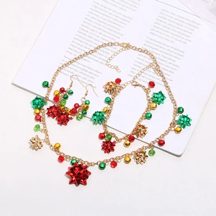 

European American New Style Flower Colorful Bell Necklace Necklace Bracelet Earrings Christmas Necklace Set