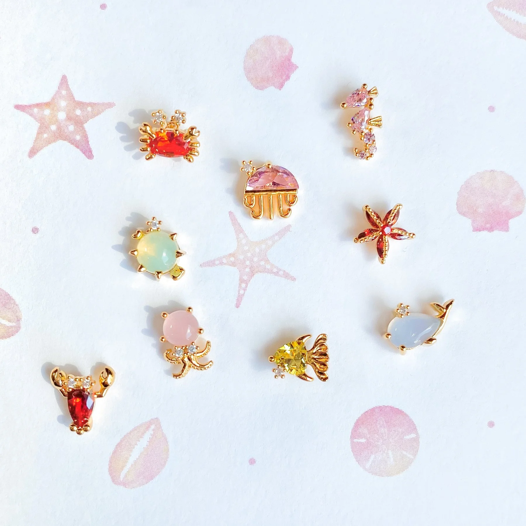 

Fashion 925 sterling silver colorful sea horse star fish jellyfish crab lobster cute mini stud earring girls, Picture