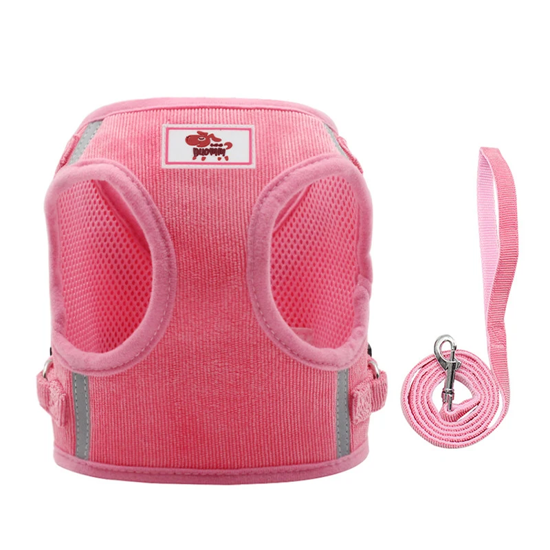 

New Lightening Design Fabric Corduroy Comfortable Windproof Breathable Simple Pet Chest Strap With Traction Rope For Pet Dogs