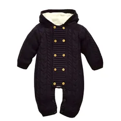 winter with plush lining knitted baby rompers suit
