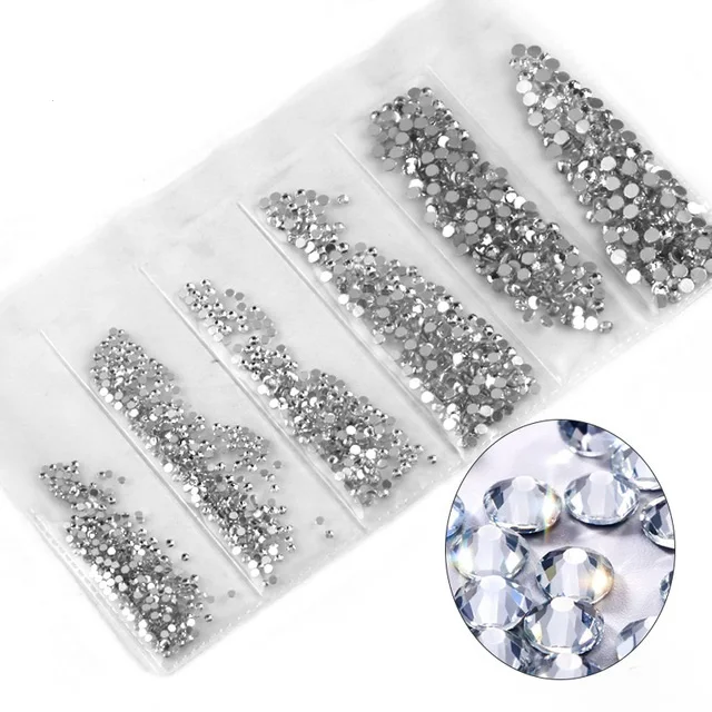 

Wholesale Glass Designs Flat Back Mixed Easy Size Crystal Nail Art Accessories Rhinestones for Nails Art 3D Decorations