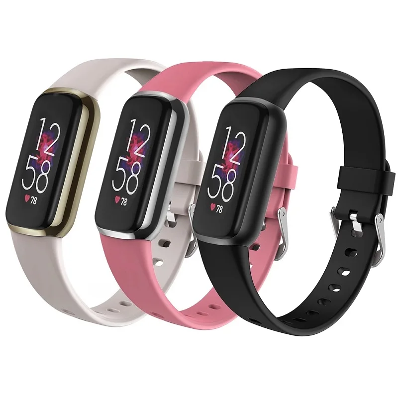 

New  Soft TPU Sports Watch Wrist Strap Loop Bracelet Replacement Accessories For Fitbit Luxe Silicone Band, Black, gray white, pink