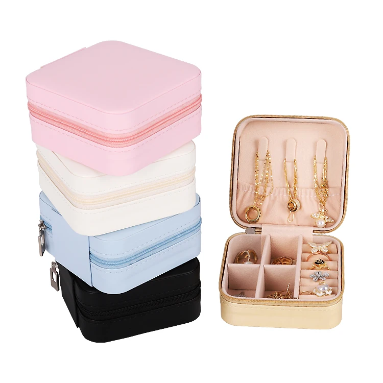 

Custom Logo Printed Leather Travel Portable Jewelry Gift Box Ring Necklace Mini Case Organizer Jewellery Storage Display Boxes