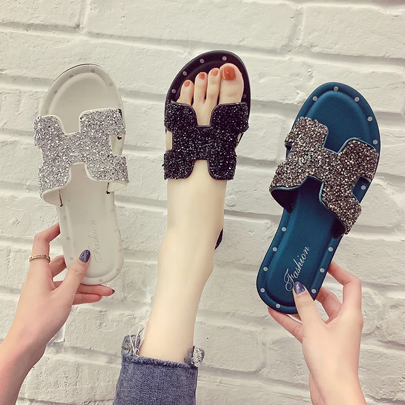 

Bling Shoes Women Sandals Diamond Slide Sandals With Rhinestones Ladies Crystal Sandals Outdoor Slipper