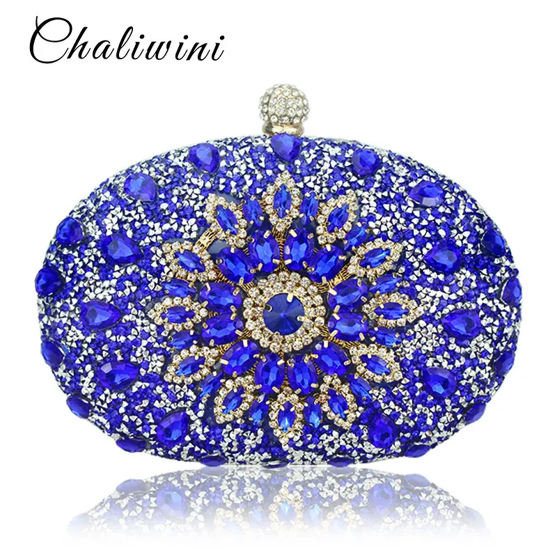 

Wedding Diamond Floral Woman Bag Clutch Bag Blue Crystal Handbags Sling Package cell phone pocket