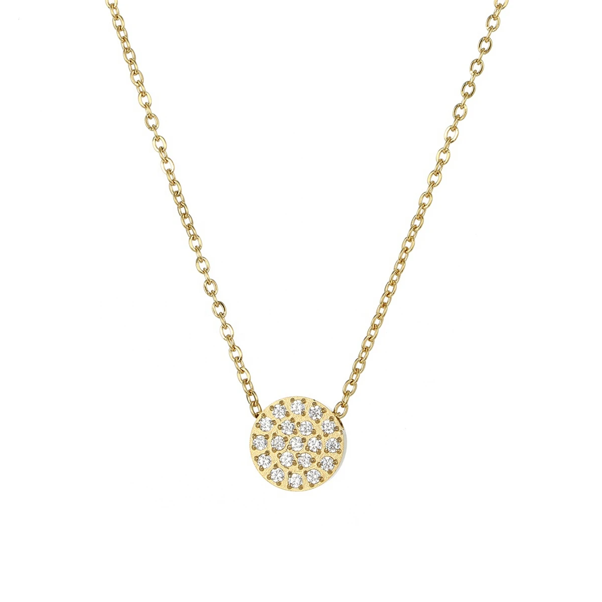 

eManco Romantic geometric circle zircon pendant stainless steel women necklace golden plated neck chain, 3 plating colors