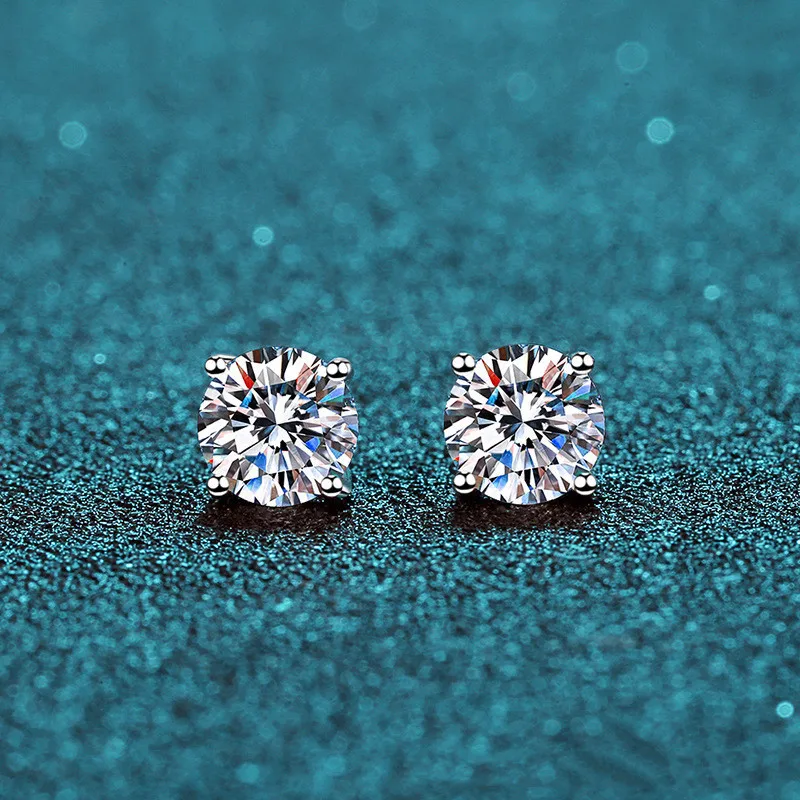 

Silver 925 Original 0.6-2 ct Diamond Test Past Round Brilliant Cut Sparkling Moissanite 4 Prong Stud Earrings Gemstone Jewelry