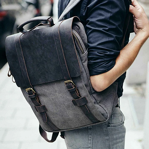 

6820 Vintage Canvas Laptop Computer Backpack Bag, Dark grey, khaki, blue