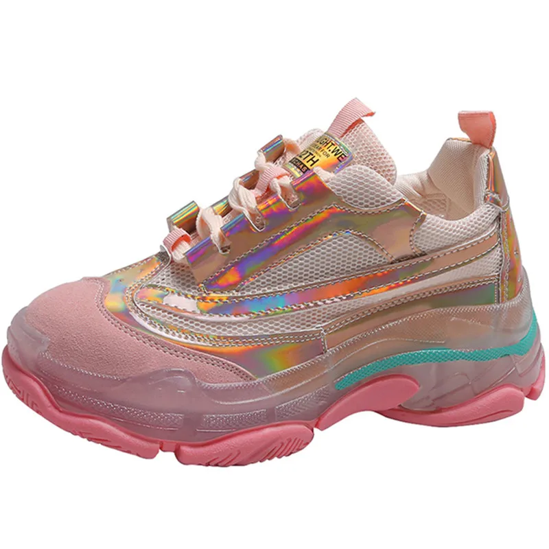 

Dropshipping Custom Logo Women Laser Reflective Chunky Sneakers Women's Platform Shoes Comfortable Thick Bottom Casual Footwear