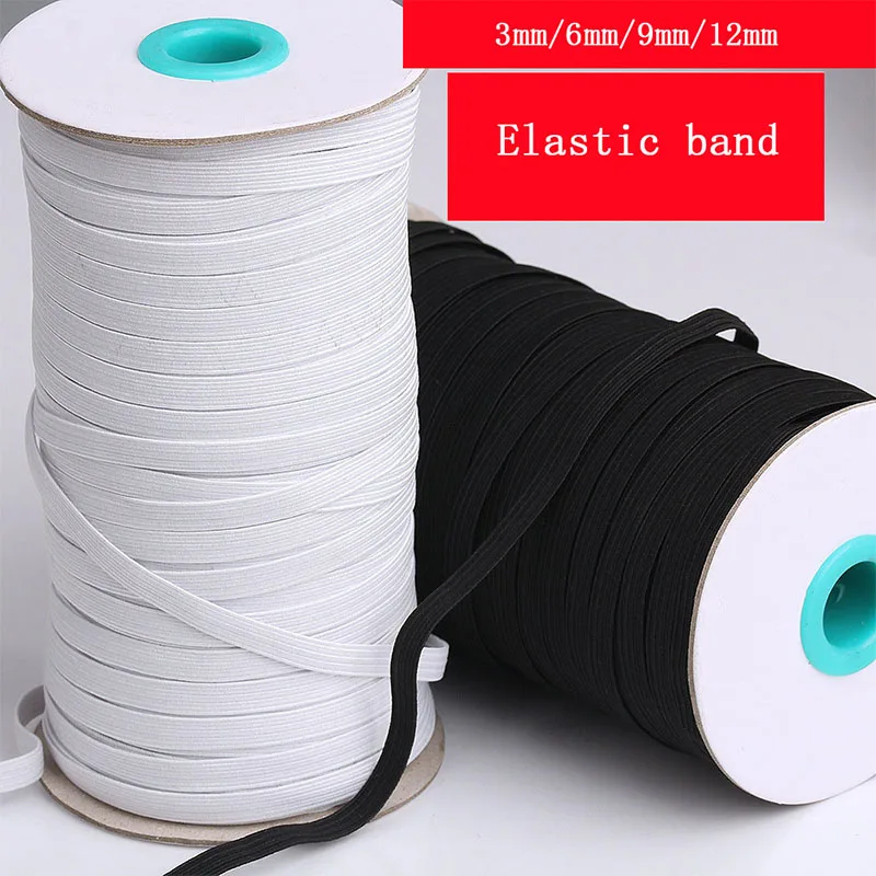 

1roll 3/6/9/12mm Polyester Rubber Elastic Band for Maskes Elastic Earbands DIY Maskes Ear Hang String Rope Sewing Accessories, White