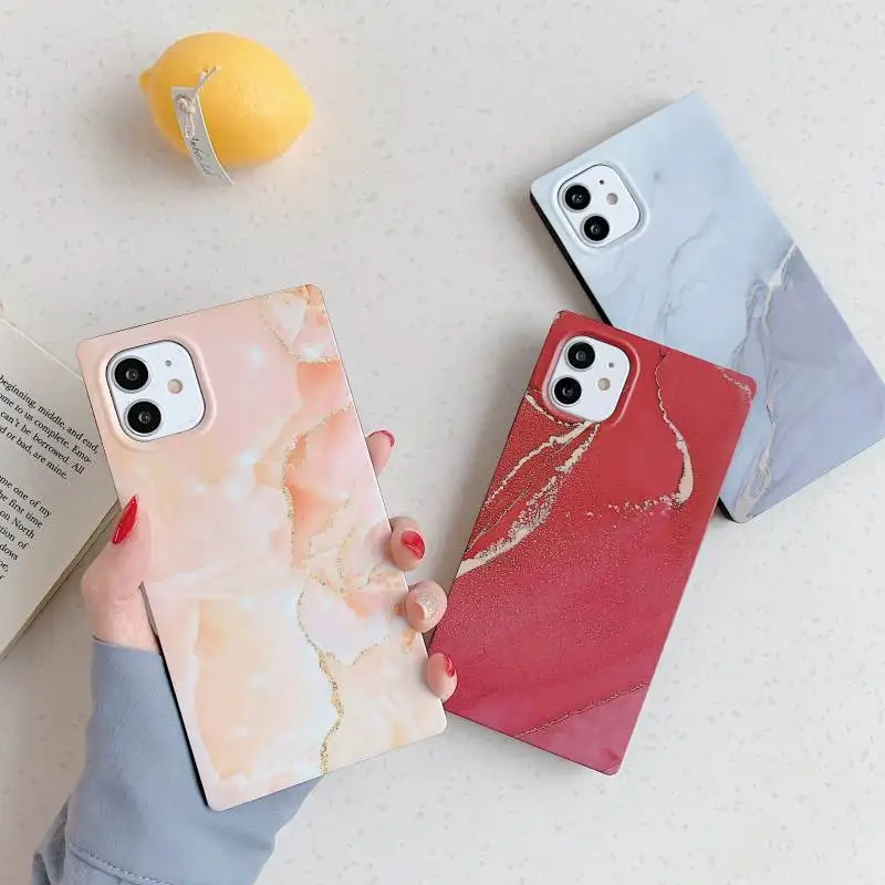 

Fashion Square Marble Phone Case For iPhone 12 Mini 12Pro 5.4 6.7 X XS XR 11 Pro Max 7 8 Plus SE2020 Luxury Soft IMD Back Cover