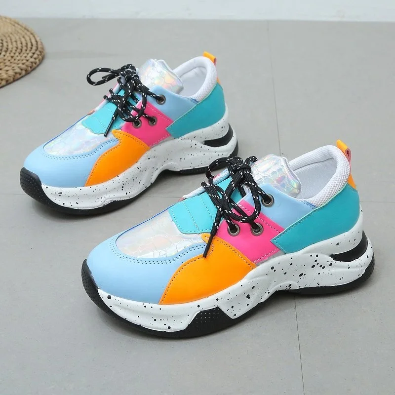 

Women Lace Up Shoes Sport Running Woman Sneakers Wedges Shoes Breathable Mesh Leopard Sneakers, Black,brown,pink,blue,grey
