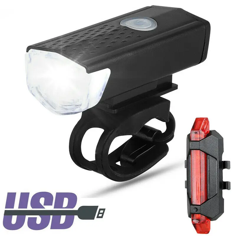 

Rechargeable Bicycle Light Set USB LED Front Light +Bike Tail Lights Mountain Cycle Flashlight Outdoor Cycling Lamps, Black+red