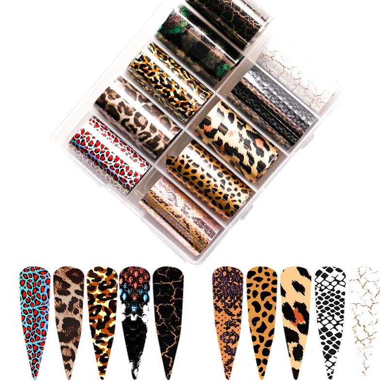 

Marble Leopard Brands Series Transfer Foils DIY Nail Art Transfer Sticker Decals Logo Nail Foil, 10 colors per box