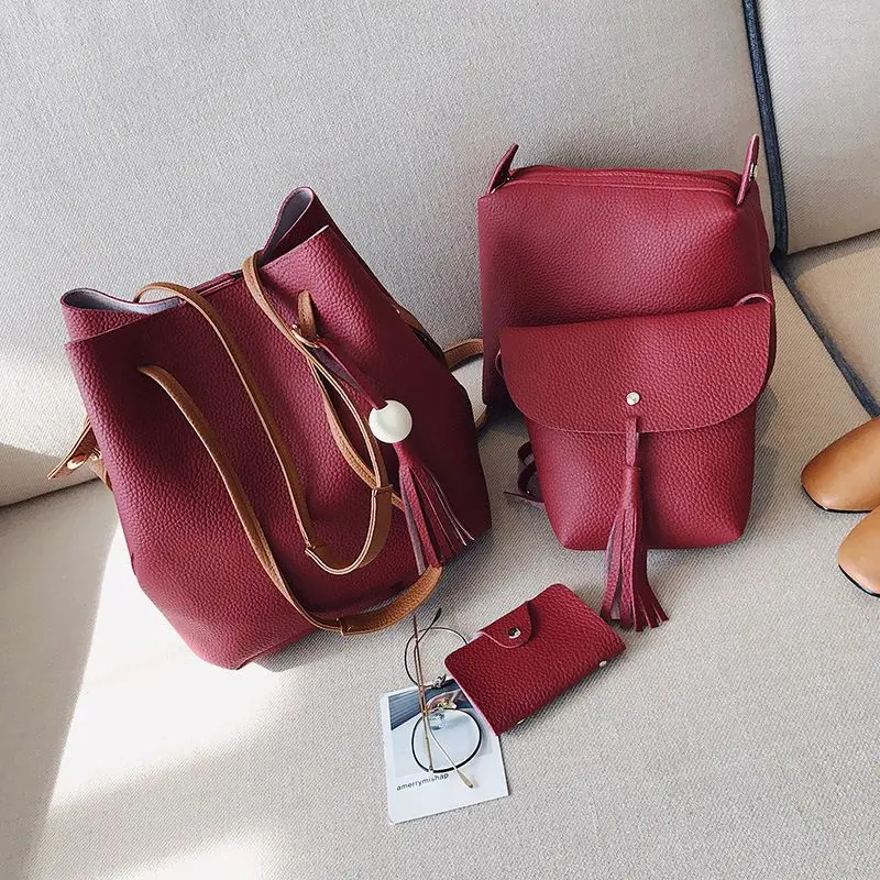 

Designer Tassel Wooden Beads 4 Pcs Handbags Wholesale Designer Bucket Handbag Set
