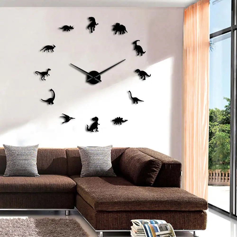 

Jurassic Dinosaurs Modern Design DY Mute Quartz Wall Watch Orologio Da Parete Hanging Clock Wandklok Kid Room 3d Animal Mirror