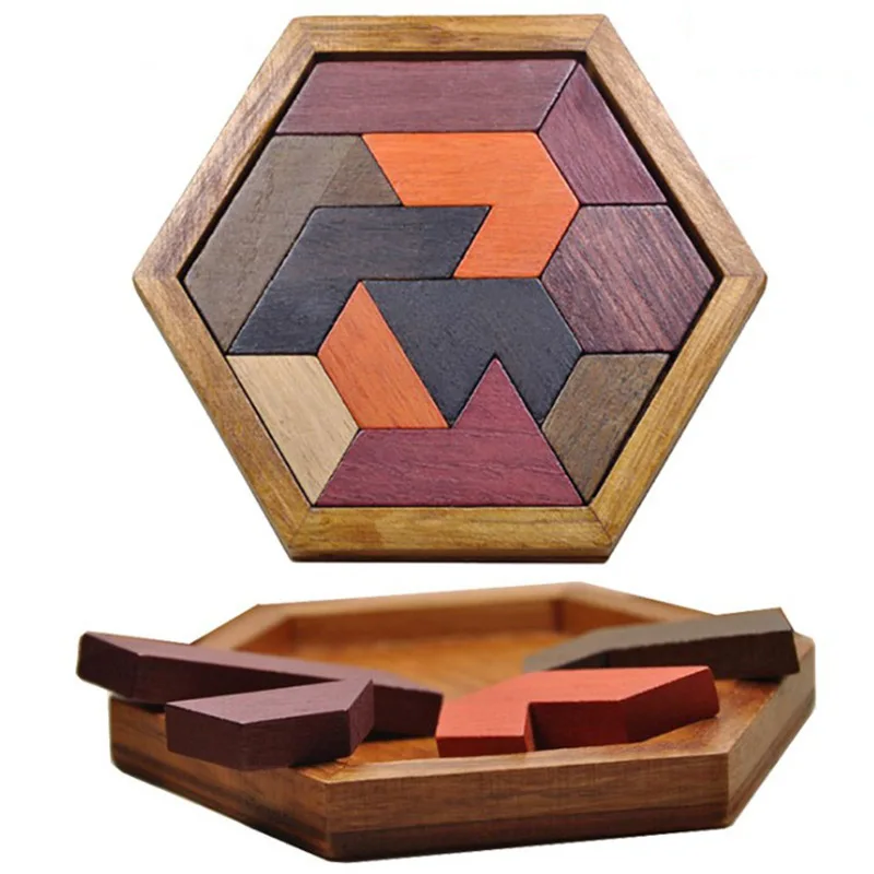 

Hexagonal Wooden Geometric Shape Jigsaw Puzzles Chess Game Board Montessori Toys Educational Intelligence Toys