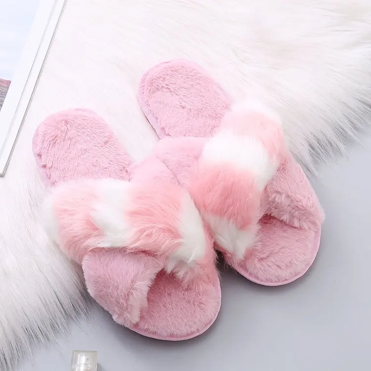 

Custom Beautiful Indoor Villi Material Beautiful Cheap House New Slippers For Ladies, Multi