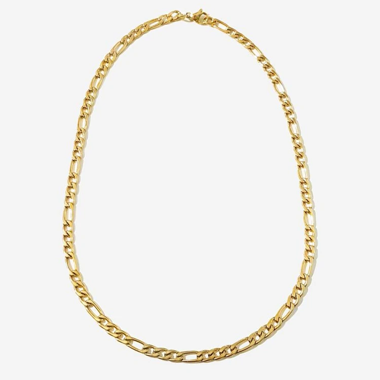 

Trendy 18k Gold Plated Stainless Steel Figaro Chain Choker Necklace Jewelry Women Figaro Chain Necklace, Gold, rose gold, steel, black etc.