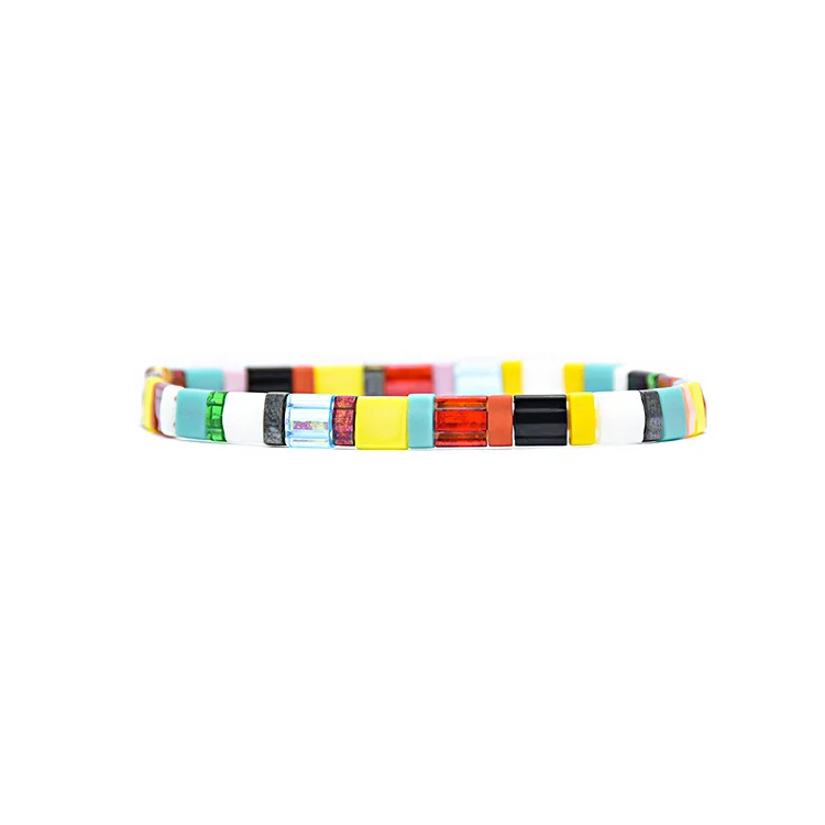 

2019 summer rainbow glass splash tila bead tile stretchy bracelet