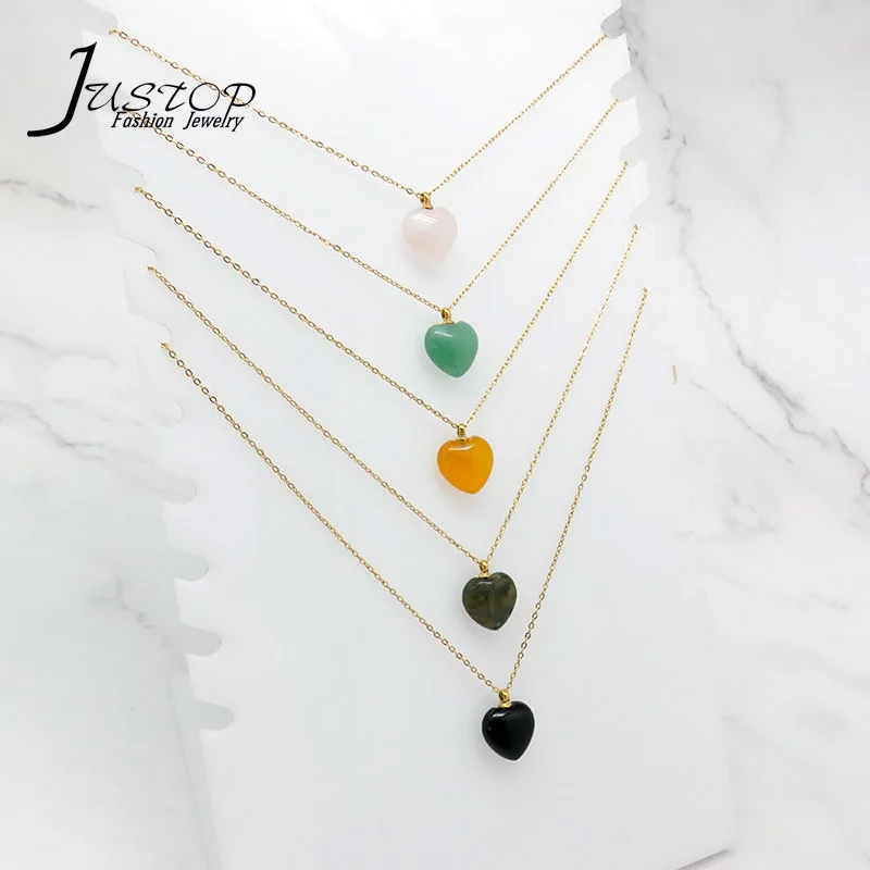 

Justop Wholesale Stainless Steel Necklace 18K Gold Plated Heart Natural Stone Pendant Necklace