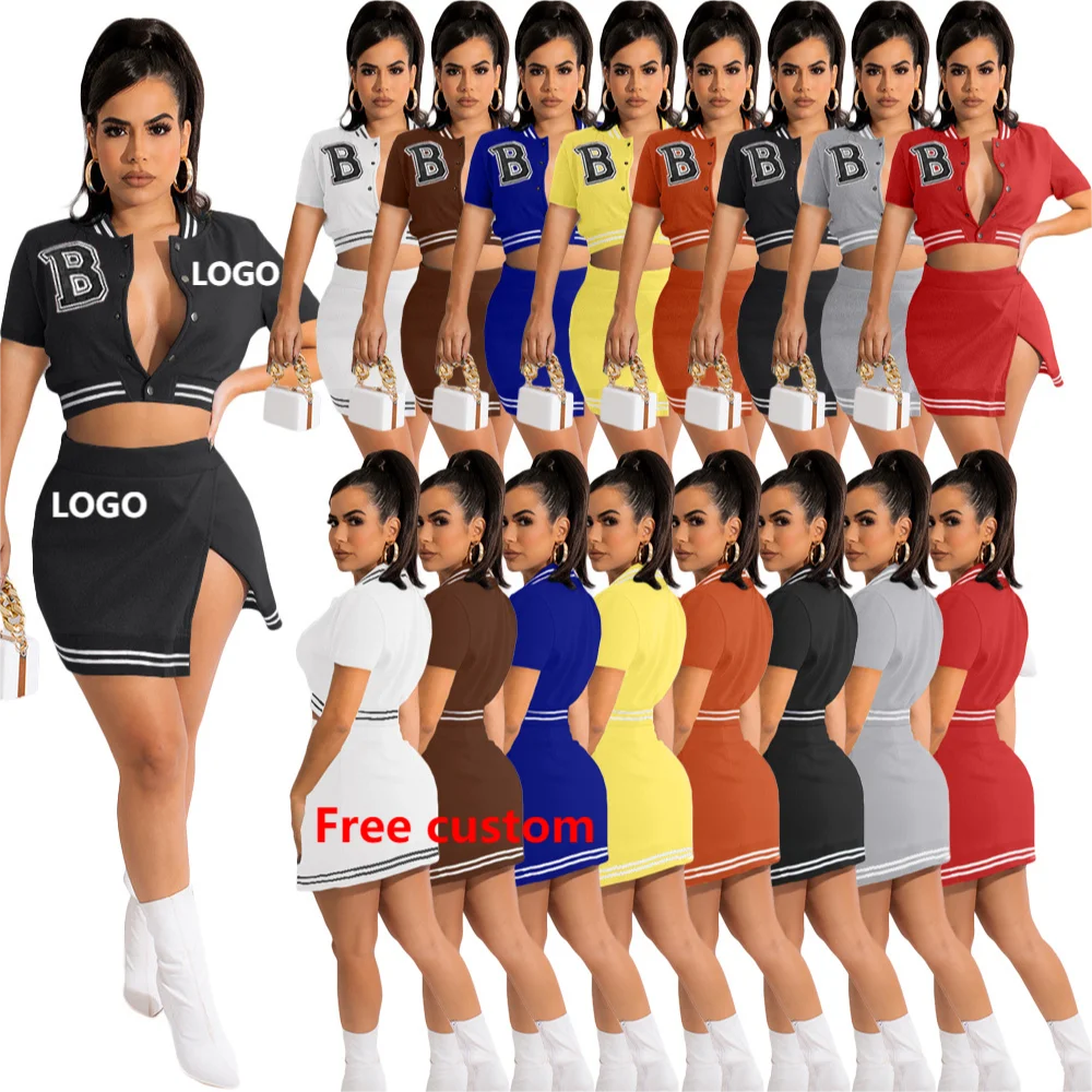 

2022 Summer Women dresses short basketball jacket patchwork crop top womens 2 piece skirt set, Picture color
