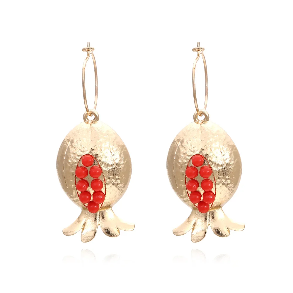 

New style earrings retro fruit flower alloy inlaid rice beads pomegranate earrings