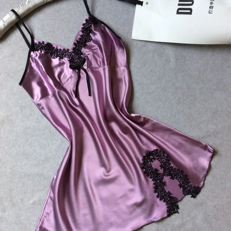 

Girls Sweet Pajamas Summer Satin Hot Babydoll Nightdress Sexy Sleepwear Plus Size Women Sexy Lingerie, Pink, black, purple, royal blue,champagne,rose red