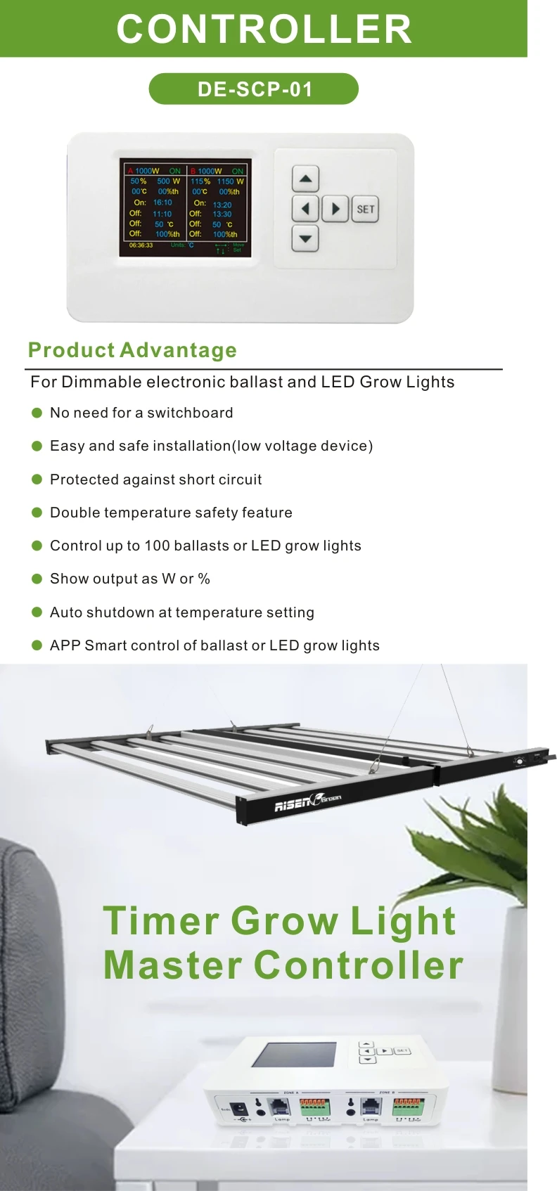 Hydroponics Lighting Master Controller With Temperature Sensor Grow