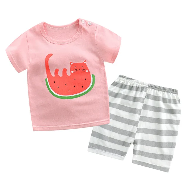 

Summer children's short-sleeved shorts set baby boys cotton t-shirt girls summer suit clothing