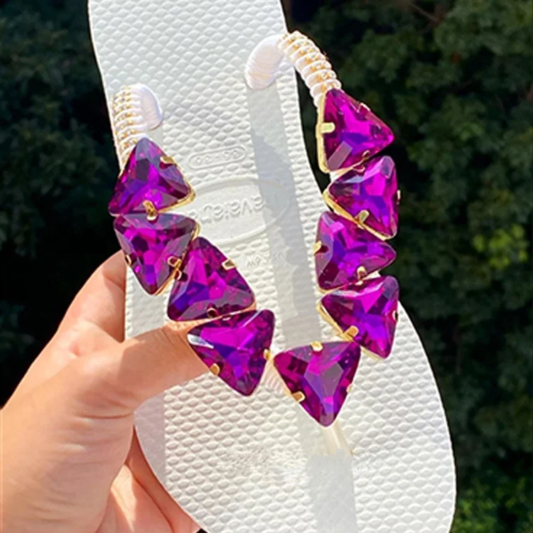 

Luxury fuchsia square rhinestone chain design flip flops shoe clip decorations rhinestone colorful shoe jewelry for lady sandal
