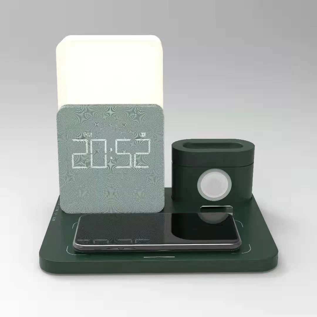 

New 6-in-1 bedside clock night light wireless charger, Black green