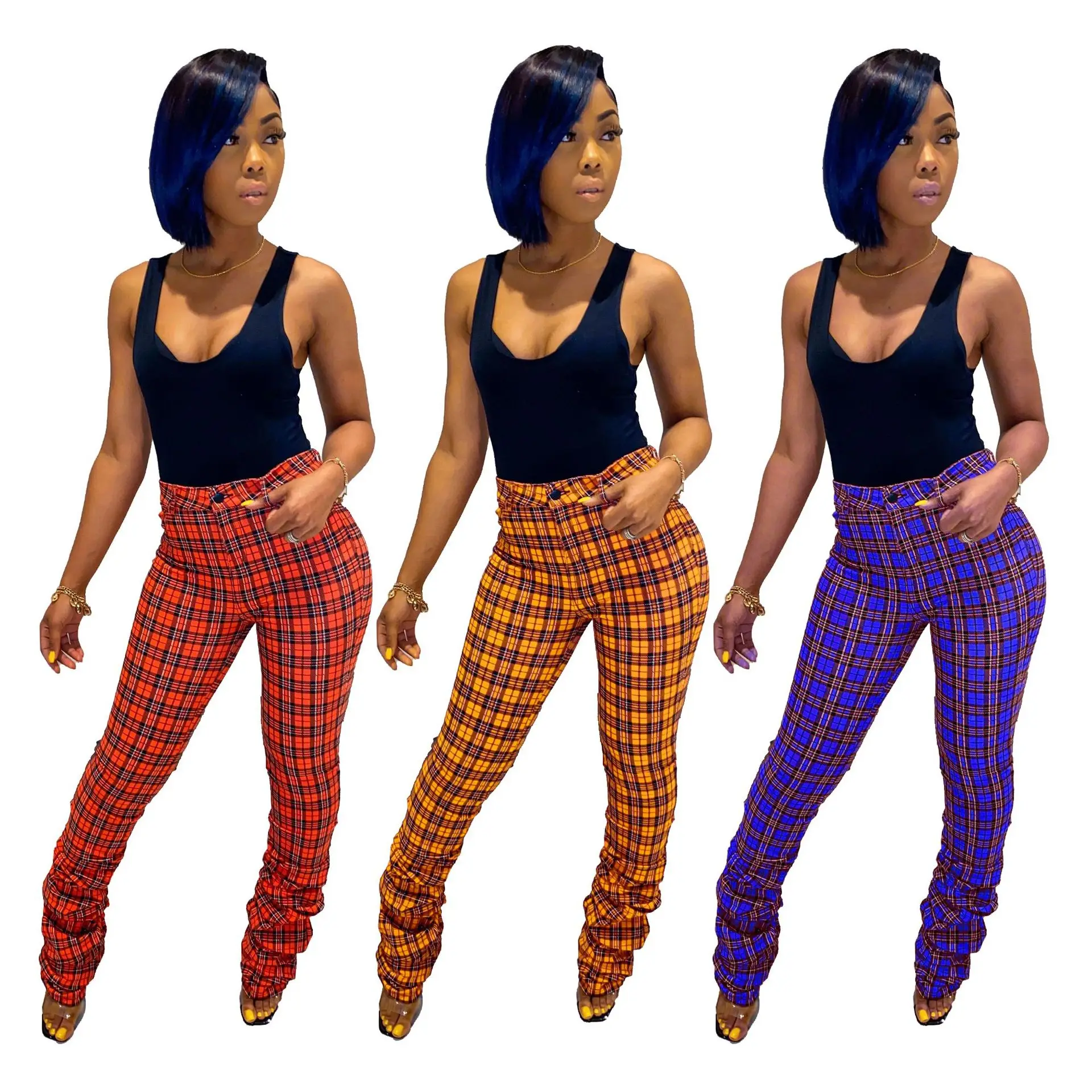 

European And American Women'S Clothing Printed Pleated Hip Raise Slim Fit Slightly Flared Sweatpants