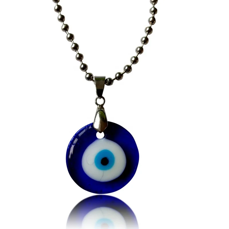 

Wholesale 45cm 60cm Silver Bead Chains Rope 2.5CM Round Resin Turkish Blue Evil Eye Pendant Necklace