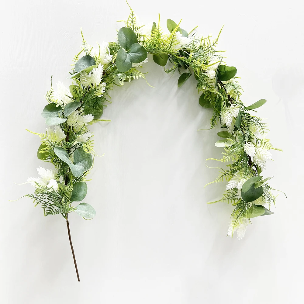 

120CM artificial beer flower with eucalyptus fern garland faux silk greenery hanging plant swag for wedding party table decor, Green and other customized...