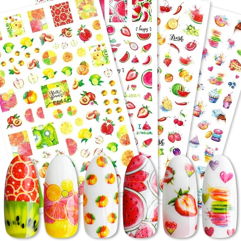 

Summer Fruits 3D Nail Sticker Watermelon/Strawberry/Avocado Water Decals Slider For Manicure DIY Nail Art Decoration