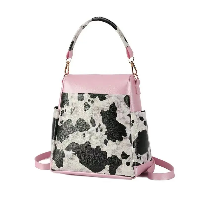 

2021 New Cute Cow color small leather Backpack Shoulder Bag For women Teenage Girls Children Backpacks Travel Bags