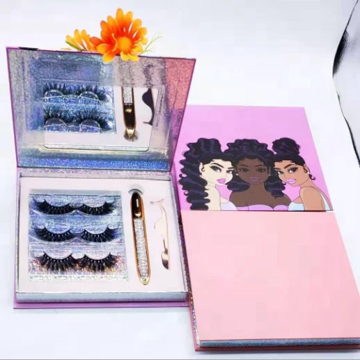 

Eyeliner Eye lash book boxes 3pairs lashes package mirror case eyelash vendor empty customized boxes, Mixed colors