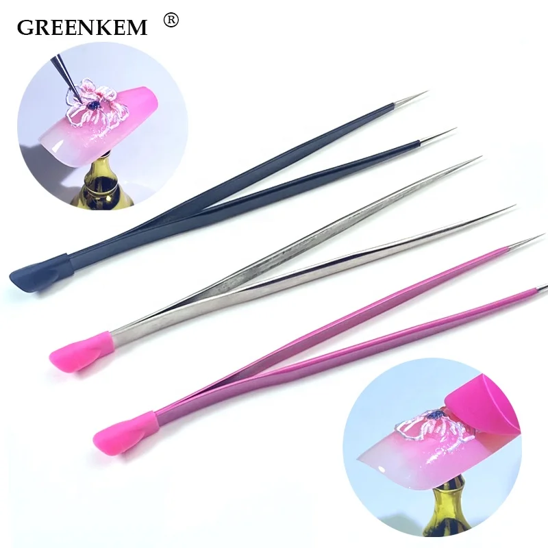 

GREENKEM Silicone Pressing Head for 3D Sticker Rhinestones Water Sticker Stainless Steel Nail Tweezers