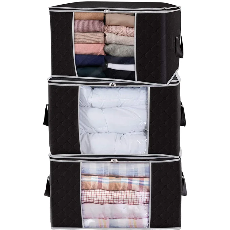 

Portable Foldable Large Capacity Ordinary Organizer Clothes Quilt Blanket Storage Bag, Black, grey