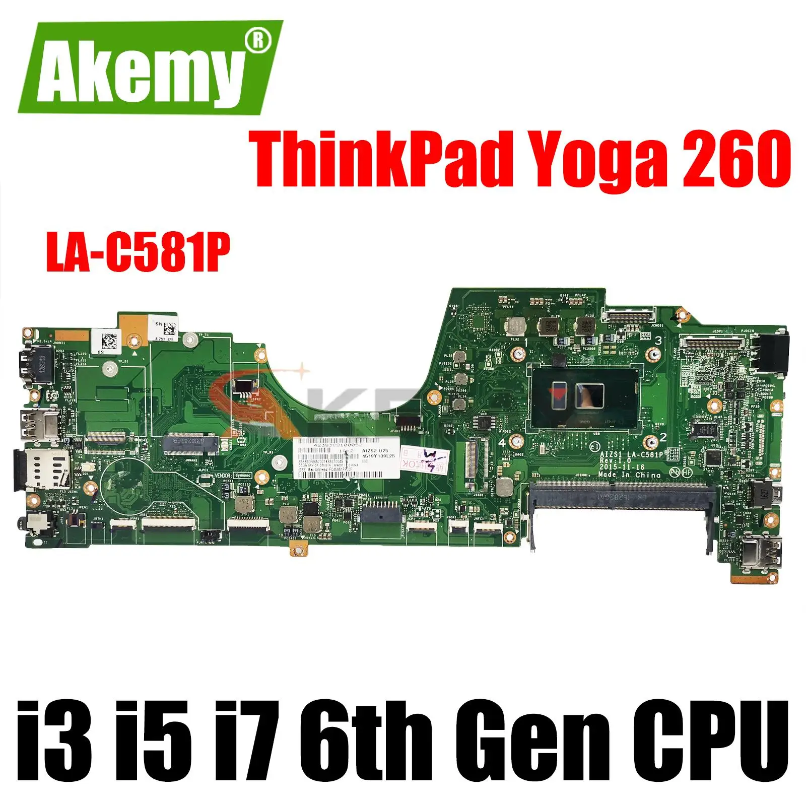 

For Lenovo ThinkPad Yoga 260 Laptop Motherboard LA-C581P Motherboard With i3 i5 i7 6th Gen CPU. DDR4 RAM.Tested 100% Work OK