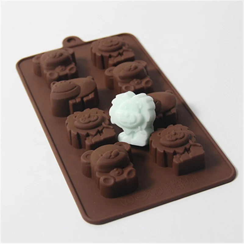 

Reusable Non-stick 8 Cavity Bear Hippo Lion Silicone Chocolate Ice Jelly Cake Mould Handmade Soap Mold Silicone Wax Melt Mould, Pink blue brown