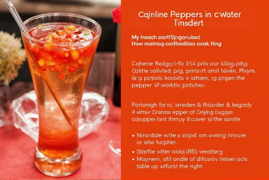 Glass of cayenne pepper water next to fresh cayenne peppers and measuring tools on wooden background